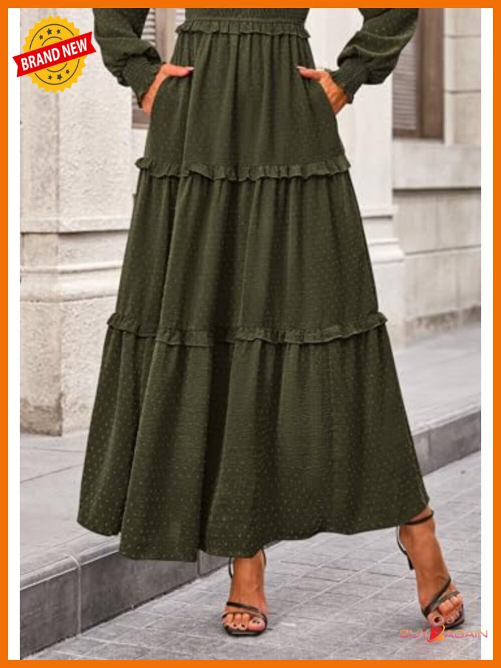Smocked Long Sleeve Maxi Dress with Pockets Swiss Dot Ruffle - Picture 4 of 6
